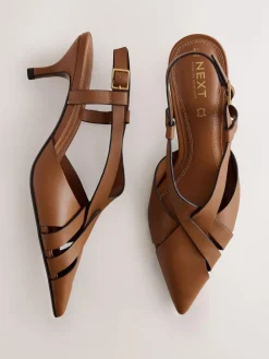 Online Next Forever Comfort® Leather Weave Point Toe Slingback Heels Tan Brown