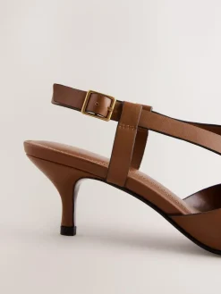 Online Next Forever Comfort® Leather Weave Point Toe Slingback Heels Tan Brown