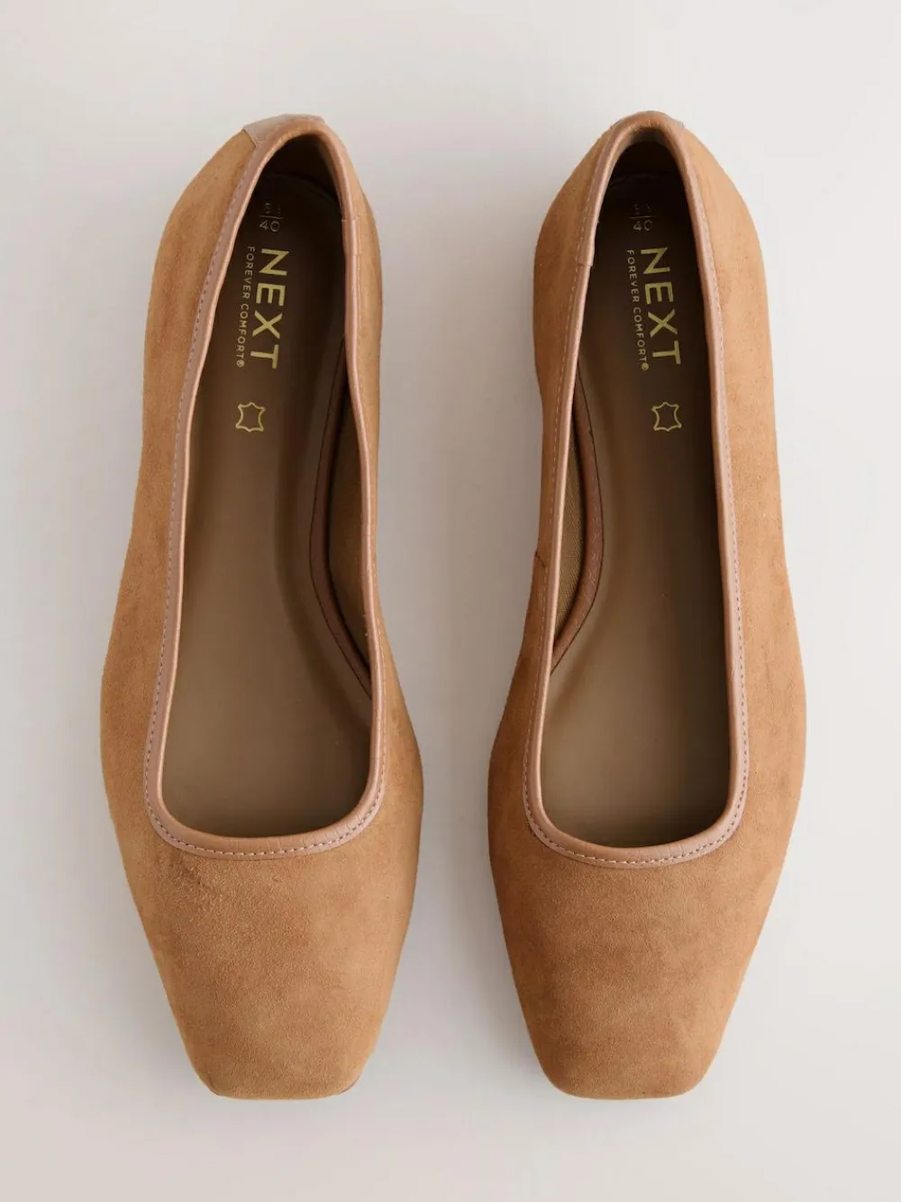 Next Tan Brown Forever Comfort® Leather Square Toe Ballerina Shoes^Women Flats