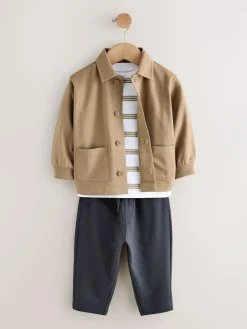 Hot Next Jersey Shirt T-Shirt and Joggers 3 Piece Set (3mths-7yrs) Tan Brown