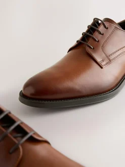 New Next Leather Derby Shoes Tan Brown