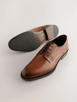 New Next Leather Derby Shoes Tan Brown