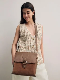 New Next Tan Brown Leather Pocket Messenger Bag