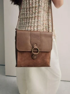 New Next Tan Brown Leather Pocket Messenger Bag