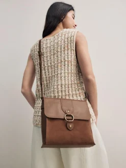 New Next Tan Brown Leather Pocket Messenger Bag