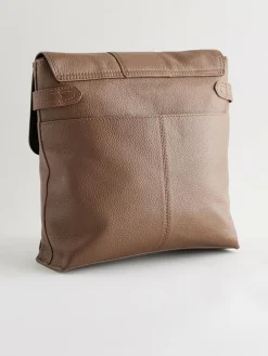 New Next Tan Brown Leather Pocket Messenger Bag