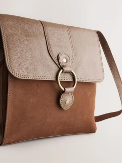 New Next Tan Brown Leather Pocket Messenger Bag
