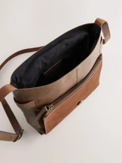 New Next Tan Brown Leather Pocket Messenger Bag