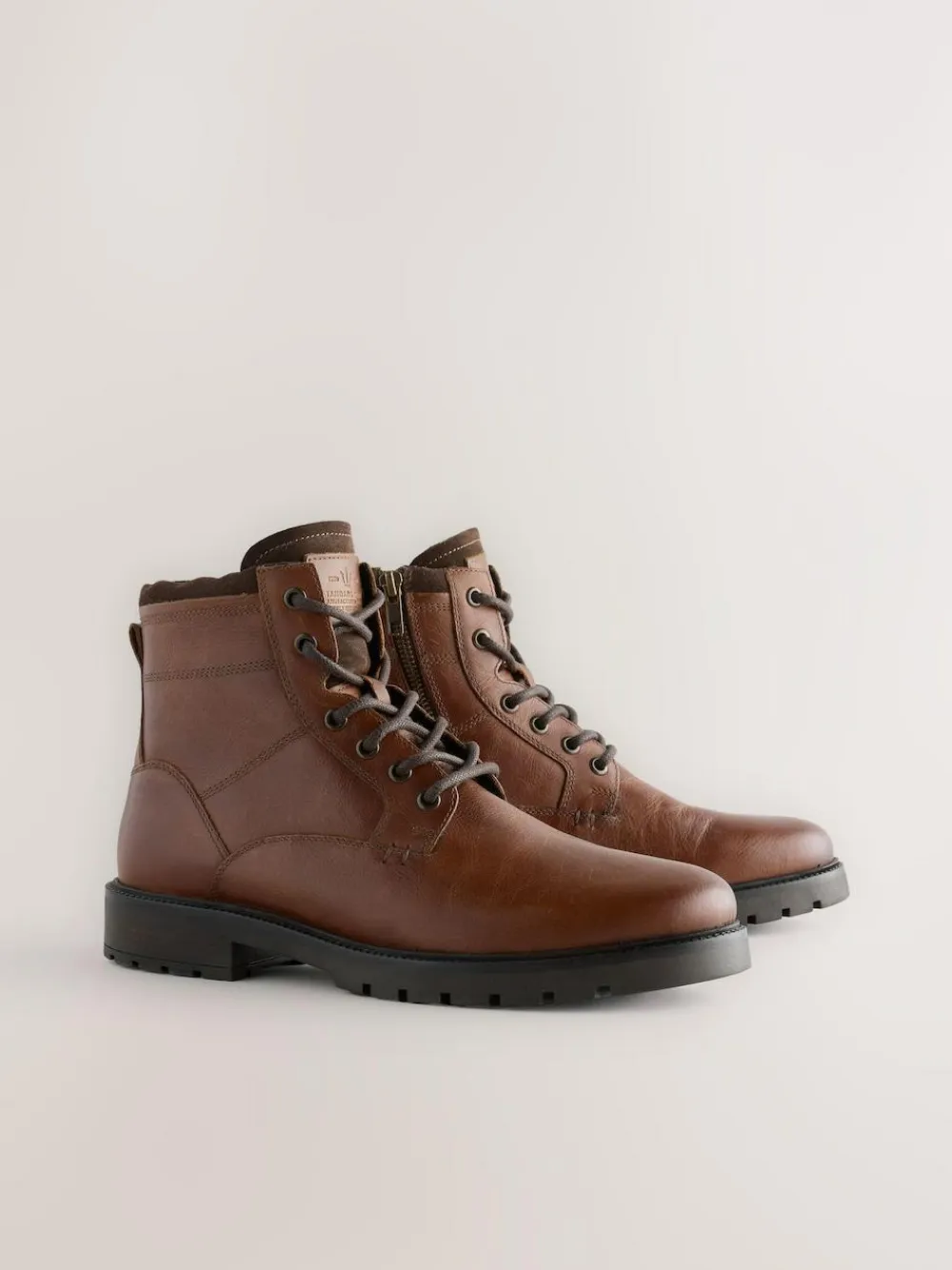 Outlet Next Leather Zip-Up Borg Lined Boots Tan Brown