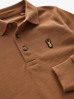 Next Tan Brown Long Sleeve Polo Shirt (3-16yrs)^BOY Tops