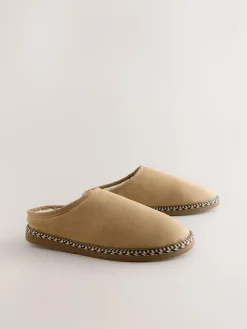 Clearance Next Microsuede Taped Mule Slippers Tan Brown