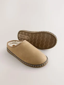 Clearance Next Microsuede Taped Mule Slippers Tan Brown