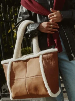 Next Tan Brown PU Borg Tote Bag^Women Bags