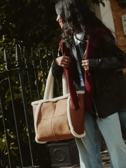 Next Tan Brown PU Borg Tote Bag^Women Bags