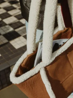 Next Tan Brown PU Borg Tote Bag^Women Bags