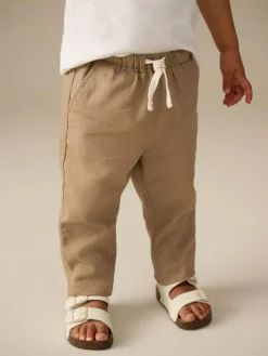 Clearance Next Regular Fit Linen Blend Pull on Trousers (3mths-7yrs) Tan Brown