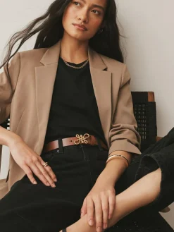 Best Next Regular Statement Buckle Leather Belt Tan Brown