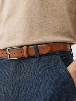 New Next Tan Brown Signature Leather Brogue Belt