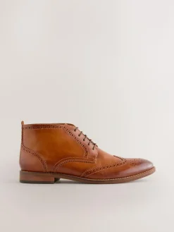 Hot Next Tan Brown Smart Brogue Leather Boots