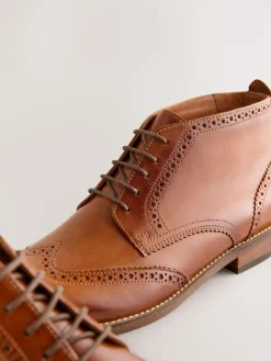 Hot Next Tan Brown Smart Brogue Leather Boots