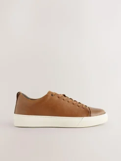 Outlet Next Smart Casual Toe Cap Leather Longline Trainers Tan Brown