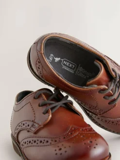 Next Tan Brown Standard Fit (F) Smart Leather Brogue Shoes^BOY Shoes|Occasionwear
