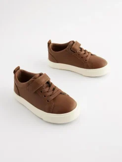Online Next Standard Fit (F) Touch Fastening Elastic Lace Trainers Tan Brown