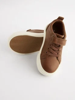 Online Next Standard Fit (F) Touch Fastening Elastic Lace Trainers Tan Brown