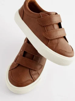 Best Next Standard Fit (F) Two Strap Touch Fastening Trainers Tan Brown
