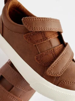 Best Next Standard Fit (F) Two Strap Touch Fastening Trainers Tan Brown