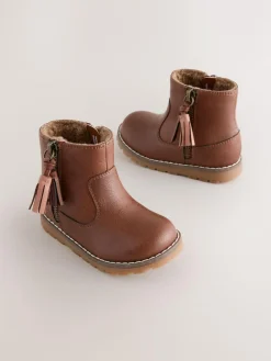 Next Tan Brown Standard Fit (F) Chelsea Zip Tassel Ankle Boots^ Boots|Baby Boots