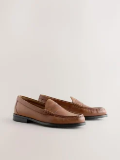 Outlet Next Standard Fit Leather Penny Loafers Tan Brown