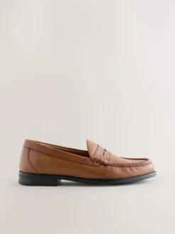 Outlet Next Standard Fit Leather Penny Loafers Tan Brown