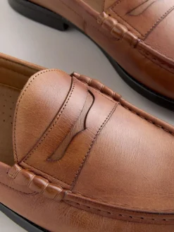 Outlet Next Standard Fit Leather Penny Loafers Tan Brown