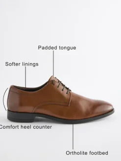 Outlet Next Standard Fit Leather Plain Derby Shoes Tan Brown