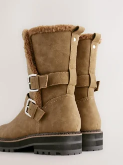 Next Standard/Wide Fit Forever Comfort® Double Buckle Faux Fur Lined Ankle Boots^Women Wide Fit & Extra Wide Fit