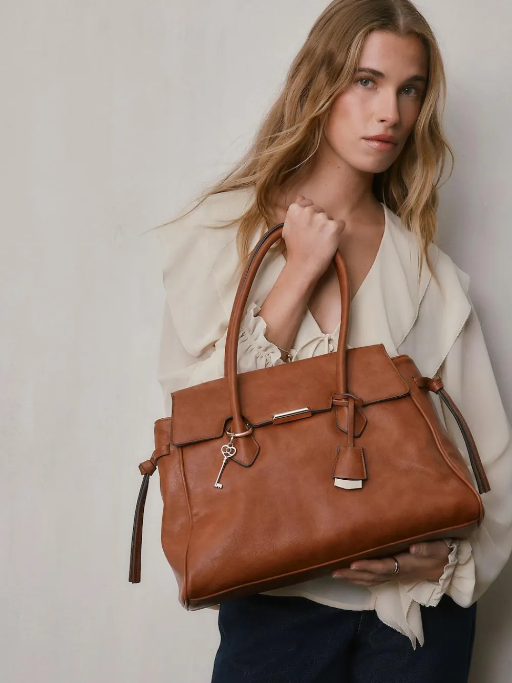 Next Tan Brown Structured Tote Bag^Women Bags