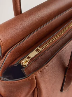 Next Tan Brown Structured Tote Bag^Women Bags