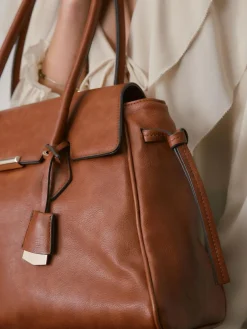 Next Tan Brown Structured Tote Bag^Women Bags