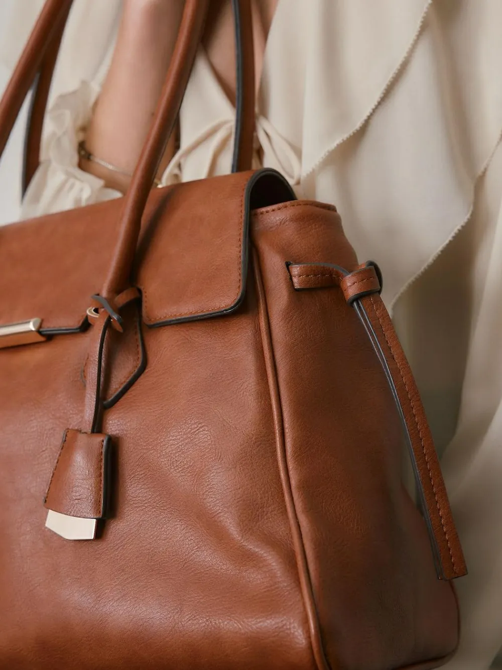 Next Tan Brown Structured Tote Bag^Women Bags
