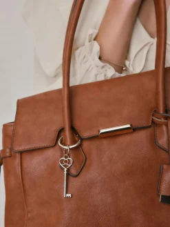 Next Tan Brown Structured Tote Bag^Women Bags