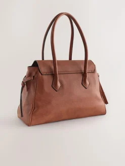 Next Tan Brown Structured Tote Bag^Women Bags