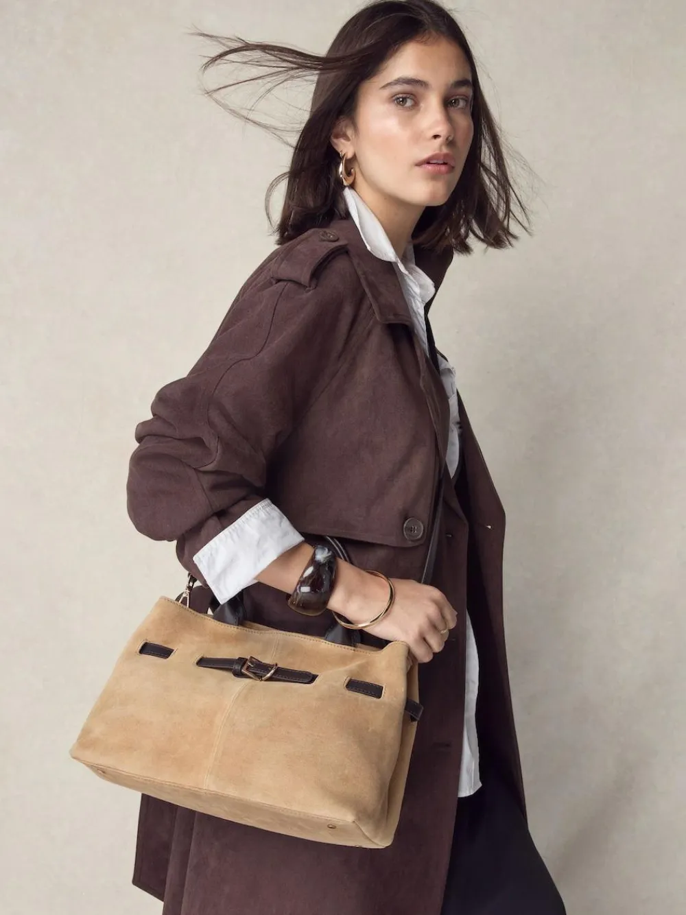 Next Tan Brown Suede Belted Hand Held Bag^Women Bags