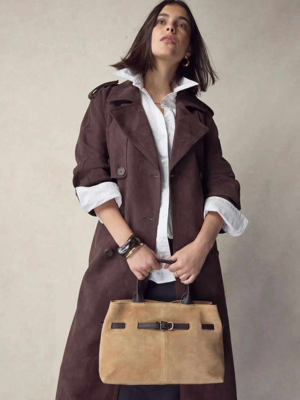 Next Tan Brown Suede Belted Hand Held Bag^Women Bags