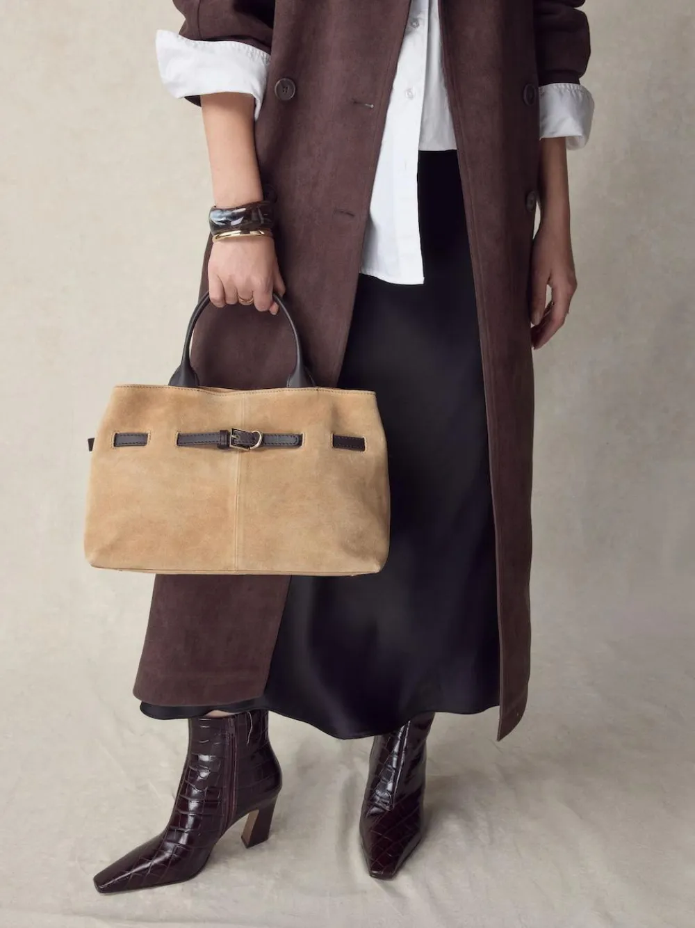 Next Tan Brown Suede Belted Hand Held Bag^Women Bags