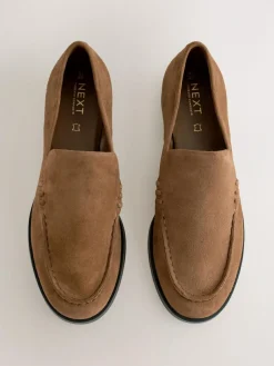 New Next Suede Round Toe Clean Loafers Tan Brown