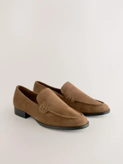 New Next Suede Round Toe Clean Loafers Tan Brown