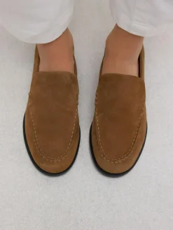 New Next Suede Round Toe Clean Loafers Tan Brown
