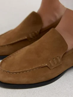 New Next Suede Round Toe Clean Loafers Tan Brown
