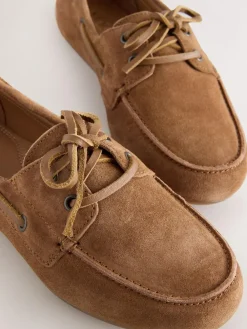 Next Standard Fit Leather Round Toe Boat Shoes^Women Flats|Wide Fit & Extra Wide Fit